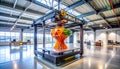 Giant 3D Printer Creating Colorful Object in Modern Factory Royalty Free Stock Photo