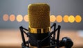 Golden Microphone on a Stand with Bokeh Lights Royalty Free Stock Photo