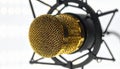 Golden Microphone with Black Shock Mount Royalty Free Stock Photo