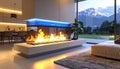 Modern Luxury Fireplace with Mountain View Royalty Free Stock Photo