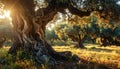 Ancient Olive Grove at Sunrise Royalty Free Stock Photo