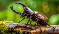 Majestic Rhinoceros Beetle on Mossy Log Royalty Free Stock Photo