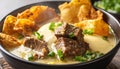 Hearty Beef Soup with Tofu and Crispy Crackers Royalty Free Stock Photo