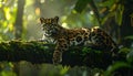 Clouded Leopard Resting on Mossy Branch Royalty Free Stock Photo