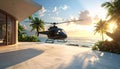 Luxury Helicopter Landing at a Tropical Villa Royalty Free Stock Photo