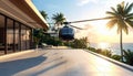 Luxury Helicopter Landing at Tropical Villa Royalty Free Stock Photo