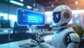 AI Robot Interacting with Futuristic Interface Royalty Free Stock Photo