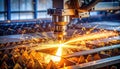 Laser Cutting Metal with Intense Sparks Royalty Free Stock Photo