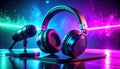 Neon Music Studio Setup Royalty Free Stock Photo