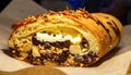 Decadent Chocolate Croissant with Cream and Nuts Royalty Free Stock Photo