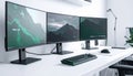 Modern Triple Monitor Workspace Setup Royalty Free Stock Photo