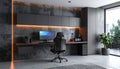 Modern Dark Home Office and Gaming Setup with LED Lighting Royalty Free Stock Photo