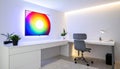 Modern Minimalist Home Office with Colorful Accent Lighting Royalty Free Stock Photo