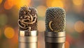 Dragon and Gold Microphone Design Royalty Free Stock Photo