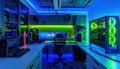 Futuristic Gaming Setup with Neon Lights Royalty Free Stock Photo