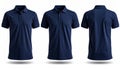 Navy collar polo tee shirt set with front back and side views Royalty Free Stock Photo