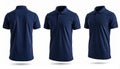 Navy collar polo tee shirt set with front back and side views Royalty Free Stock Photo