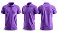 Purple collar polo tee shirt set with front back and side views Royalty Free Stock Photo