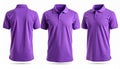 Purple collar polo tee shirt set with front back and side views Royalty Free Stock Photo