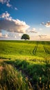 Landscape with a lonely tree and horizon. Royalty Free Stock Photo