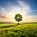 Landscape with a lonely tree and horizon. Royalty Free Stock Photo
