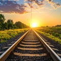 Sunset at the railway in the summer Royalty Free Stock Photo
