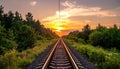 Sunset at the railway in the summer Royalty Free Stock Photo