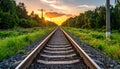 Sunset at the railway in the summer Royalty Free Stock Photo
