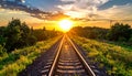 Sunset at the railway in the summer Royalty Free Stock Photo