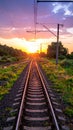 Sunset at the railway in the summer Royalty Free Stock Photo