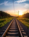 Sunset at the railway in the summer Royalty Free Stock Photo