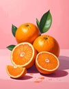 Oranges Illustration Image with Pink Background Royalty Free Stock Photo
