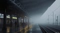 Rainy Day at a Train Station Platform with Misty Atmosphere and People Waiting, Liminal Royalty Free Stock Photo
