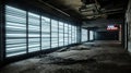 Abandoned Commercial Building with Modern LED Light Installations and Digital Signage, Liminal Royalty Free Stock Photo