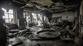 Abandoned and Burned-out Office After Fire Damage, Disaster Scene, Liminal Royalty Free Stock Photo