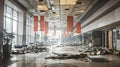 Abandoned Office Lobby with Disorganized Papers and Debris After Break-In or Vandalism, Liminal Royalty Free Stock Photo