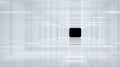 Futuristic Black Cube in Bright White Technology Corridor, Digital Art, Modern Abstract Background, Liminal Royalty Free Stock Photo