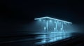 Illuminated Gas Station at Night on Wet Road with Neon Lights, Liminal Royalty Free Stock Photo