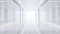 Futuristic White Corridor with LED Lighting, Modern Architectural Interior Design, Liminal Royalty Free Stock Photo