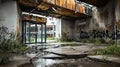 Abandoned Urban Mall Entrance with Graffiti and Cracked Pavement, Liminal Royalty Free Stock Photo