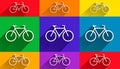 Bicycle, Bike sign. Vector. Set of icons with flat shadows at red, orange, yellow Royalty Free Stock Photo