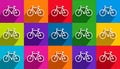 Bicycle, Bike sign. Vector. Set of icons with flat shadows at red, orange, yellow Royalty Free Stock Photo
