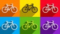 Bicycle, Bike sign. Vector. Set of icons with flat shadows at red, orange, yellow Royalty Free Stock Photo