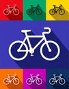 Bicycle, Bike sign. Vector. Set of icons with flat shadows at red, orange, yellow Royalty Free Stock Photo