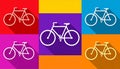 Bicycle, Bike sign. Vector. Set of icons with flat shadows at red, orange, yellow Royalty Free Stock Photo