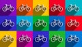 Bicycle, Bike sign. Vector. Set of icons with flat shadows at red, orange, yellow Royalty Free Stock Photo