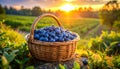 Fresh Organic Raw Blueberries in a Basket Royalty Free Stock Photo