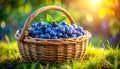 Fresh Organic Raw Blueberries in a Basket Royalty Free Stock Photo