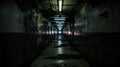 Dark Abandoned Subway Tunnel with Flickering Lights and Graffiti, Liminal Royalty Free Stock Photo