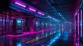 Futuristic Neon Electric Vehicle Charging Station in Cyberpunk Style, Liminal Royalty Free Stock Photo